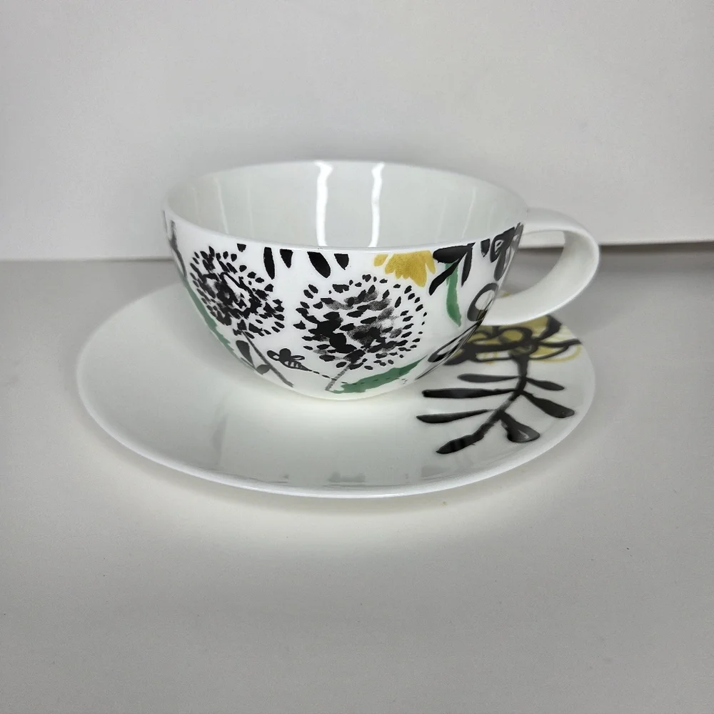 Crate Barrel Teacup Coffee Cup Saucer Artist Penelope Dullaghan